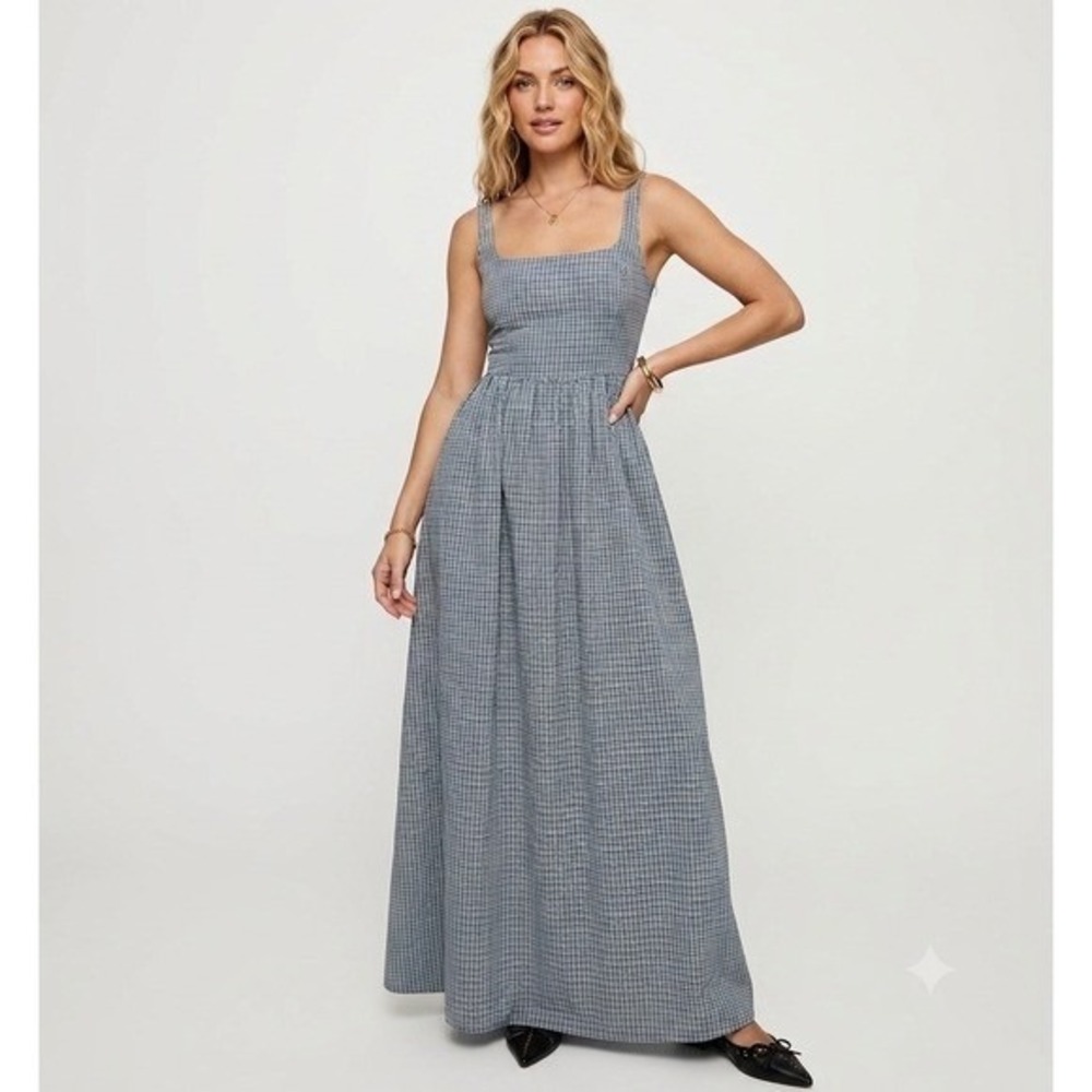 Princess Polly Blue White Plaid Cartmel Cotton Smocked Maxi Dress Square Neck 6